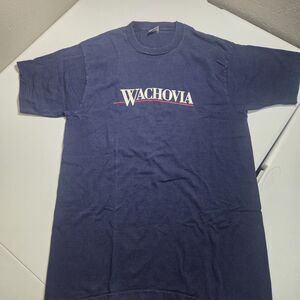 ​Vintage 90s Wachovia Bank T-Shirt L Navy Blue Single Stitch Made in USA Promo